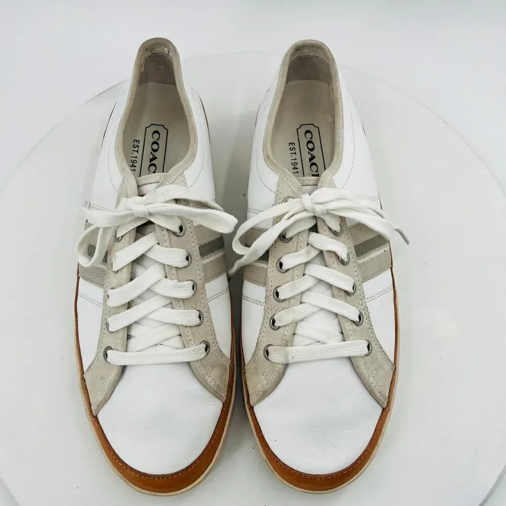 Coach Brad Women's Fashion Sneakers Lace Up White Leather Shoes Size 13M